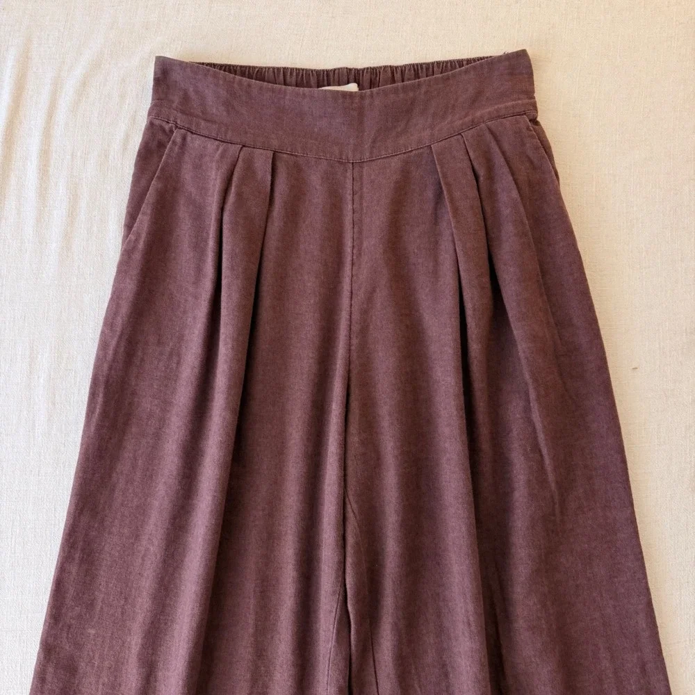 Abercrombie & Fitch Linen Blend Pleated Wide Leg Pants Womens Small Brown